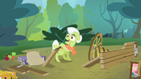 Granny Smith sticks her hoof on a piece of wood S4E09