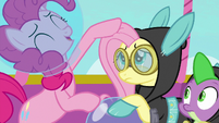 Pinkie Pie patting Fluttershy on the head S9E4