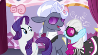 Rarity, Hoity, and Photo Finish approve of Starstreak's design S7E9