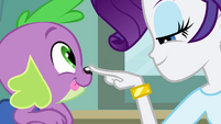 Rarity pokes Spike's nose EG