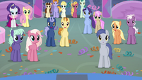 Amity Ball ponies listening to Spike S9E7