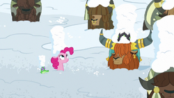 Pinkie, Rutherford, and yaks covered in snow S7E11.png