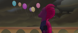 Tempest Shadow looking at the balloons MLPTM