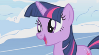 Twilight momentarily elated by Pinkie's consolation S1E11