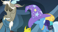 Discord pulls Trixie's hat down over her eyes S6E25