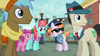 Police Pony and ponies staring at Pinkie S6E3