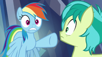 Rainbow Dash pointing at Sandbar S8E22