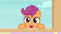 Scootaloo peeks into Pinkie Pie's classroom S8E12