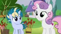 Sweetie Belle and Skeedaddle grinning happily S7E21