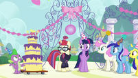 Twilight, Spike, and old friends gather around Moon Dancer S5E12