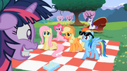 Main 5 ponies looking at worried Twilight S02E03