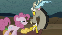 Pinkie Pie begins to confront Discord S2E2