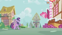 Pinkie urging Twilight and Spike to hurry S1E09