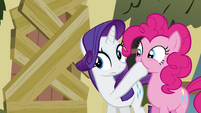 Rarity covers Pinkie Pie's mouth S2E19