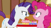 Rarity shouting at Pinkie "quit it!" S6E15