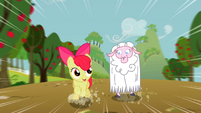 Apple Bloom running alongside a sheep S2E5