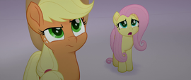 Applejack suspicious; Fluttershy scared MLPTM