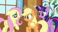 Fluttershy tells AJ "watch your step" S4E16