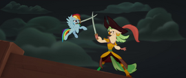 Rainbow Dash and Celaeno clash swords MLPTM