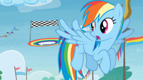 Rainbow Dash flying in Rainbow Falls S4E10