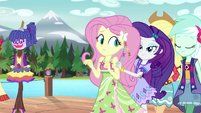Rarity encourages Fluttershy onto the runway EG4