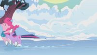 Twilight and Pinkie sliding across pond S1E11