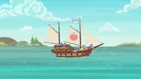 Applejack, Rarity, and Pinkie's ship sets sail S6E22
