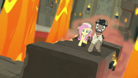 Fluttershy and Caballeron gallop across bridge S9E21