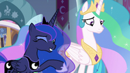 Princess Luna winking at the Mane Six S9E2