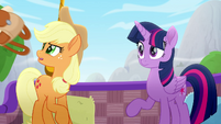 AJ tosses Twilight's bag out the balloon MLPRR