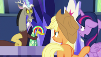 Discord makes a rainbow in his hand S9E1