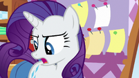 Rarity looking annoyed at her hooves S8E12