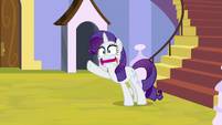 Rarity shouting "and purple satin!" S9E13