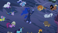 Ponies bow in fear of incurring the wrath of Luna.