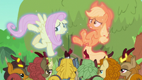 Kirin levitating Fluttershy and Applejack S8E23