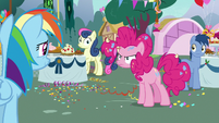 Pinkie Pie looking angry at Rainbow Dash S7E23