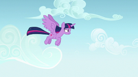 Twilight Sparkle flying over Ponyville S7E14