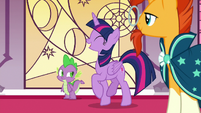 Twilight Sparkle giddily prancing in the throne room S7E25