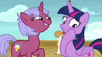 Twilight Sparkle wiping off Cruise Pony's spit S7E22