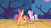 Apple Bloom and Sweetie Belle sees Scootaloo trying to fly S4E05