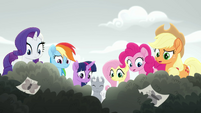 Mane Six find bushes with butterfly pictures MLPRR