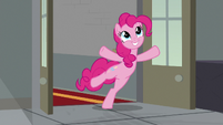 Pinkie Pie excitedly enters the factory S9E14