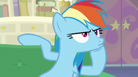 Rainbow Dash angrily pouting on the couch S8E17