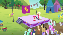Apple Bloom and Orchard Blossom doing Sisterhooves cheer S5E17