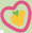 Yellow apple in pink heart outline