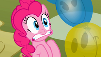 Pinkie Pie freaked out by the balloons