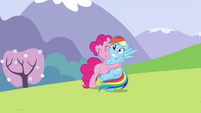 Pinkie Pie continues to hug Rainbow S3E7