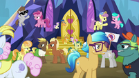 Ponies still arguing outside the castle S7E14