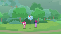 Twi, RD, and Pinkie burst out of the bushes S9E25