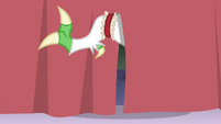 Discord sticks his leg out from behind curtain S7E12